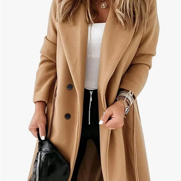 Tan Coat women jacket oversized trench faux suede jacket - Picture 2 of 5